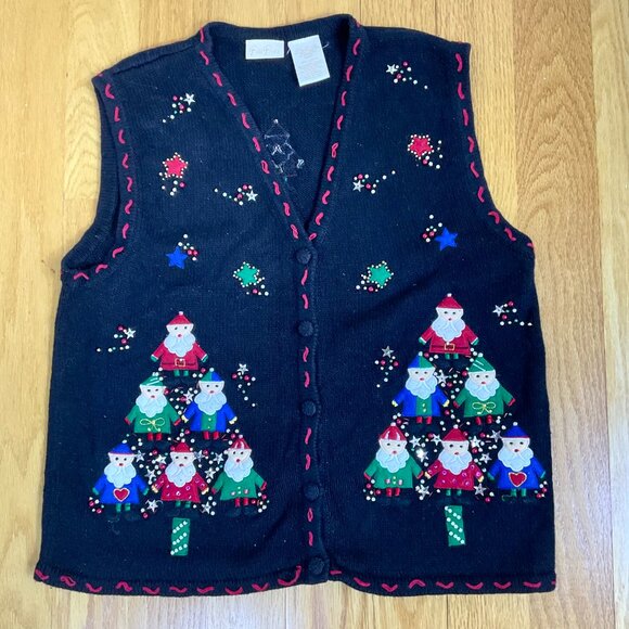 Bobbie Brooks Vest Sweater Christmas Vintage Black Multi (L) - Picture 4 of 7